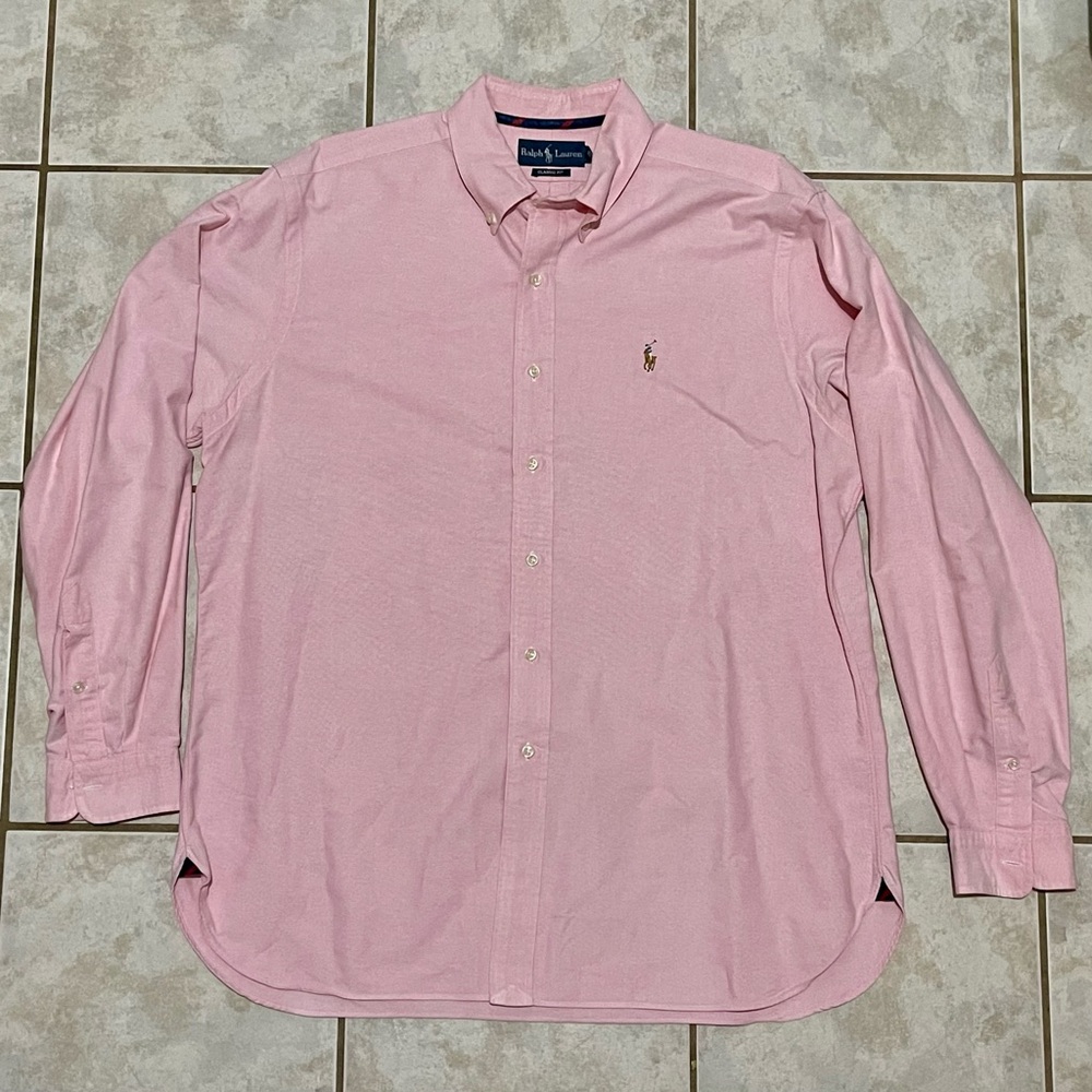 Vintage 90s Ralph Lauren Men's Pink Button-Down Oxford Shirt Size XL Pony Logo